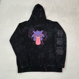 Pokémon Center Gengar Black Mineral-Wash Tie Dye Pullover Hoodie Sweatshirt XL